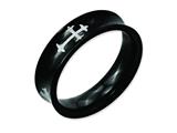 <b>Engravable</b> Chisel Stainless Steel Concave Crosses and Black Ip-plated 6mm Wedding Band style: SR55
