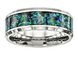 <b>Engravable</b> Chisel Stainless Steel Polished With Blue Imitiation Opal 8mm Men"s Ring style: SR570