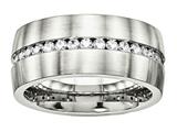 <b>Engravable</b> Chisel Stainless Steel Brushed And Polished CZ Ring style: SR573