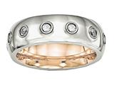 <b>Engravable</b> Chisel Stainless Steel Polished Rose Ip CZ Half Round Ring style: SR575