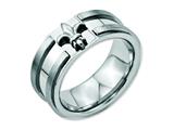 <b>Engravable</b> Chisel Stainless Steel Fleur De Lis 10mm Brushed and Polished Wedding Band style: SR66