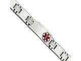 <b>Engravable</b> Chisel Stainless Steel Polished/brushed Red Enamel 8.25in Medical Bracelet style: SRB553825