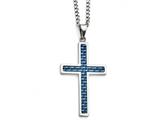 <b>Engravable</b> Chisel Stainless Steel Blue Carbon Fiber Inlay Polished Large Cross Necklace style: SRN130222