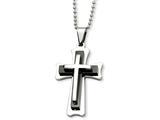 <b>Engravable</b> Chisel Stainless Steel Black Acrylic and Polished Cross Necklace style: SRN46724