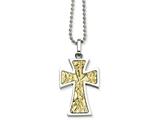 <b>Engravable</b> Chisel Stainless Steel 14k Accent Cross Pendant Necklace style: SRN49222