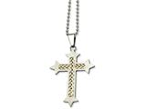 <b>Engravable</b> Chisel Stainless Steel Silver Inlay Cross Pendant 24in Necklace style: SRN50524