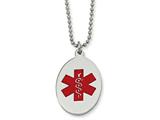 <b>Engravable</b> Chisel Stainless Steel Red Enamel Oval Medical Pendant 22in Necklace style: SRN52522