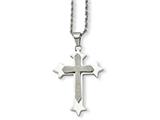 <b>Engravable</b> Chisel Stainless Steel Polished and Laser Cut Cross Pendant Necklace style: SRN72424