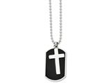 <b>Engravable</b> Chisel Stainless Steel Black-plated Dog Tag and Polished Cross Necklace style: SRN83824