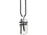 <b>Engravable</b> Chisel Stainless Steel Black Enamel Cross and Dog Tag W/cz Necklace style: SRN83924