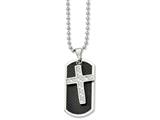 <b>Engravable</b> Chisel Stainless Steel Carbon Fiber Cross and  Dog Tag Necklace style: SRN84024