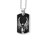 <b>Engravable</b> Chisel Stainless Steel Antiqued Wings Dog Tag Pendant Necklace style: SRN92322