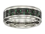 <b>Engravable</b> Chisel Titanium Polished Black/green Carbon Fiber Inlay Ring style: TB464