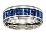 <b>Engravable</b> Chisel Titanium Polished Blue/white Carbon Fiber Inlay Ring style: TB465