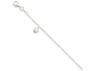 FJC Finejewelers 10inch Polished Dangling Hearts On Figaro Anklet