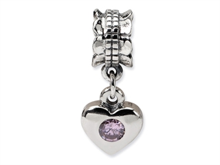 Reflections Pink CZ Heart Dangle Bead Charm | QRS548