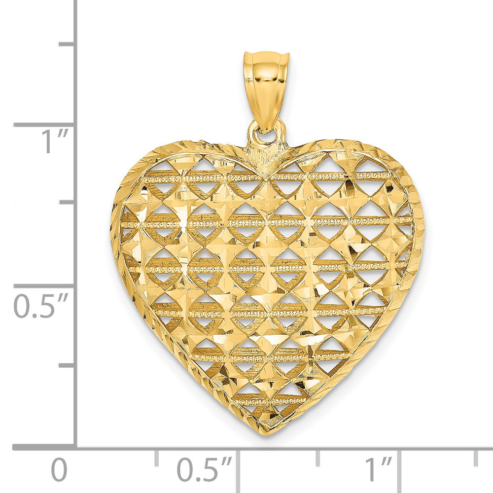 FJC Finejewelers 14k 3d Puffed Heart Marquise Pattern Bright Cut