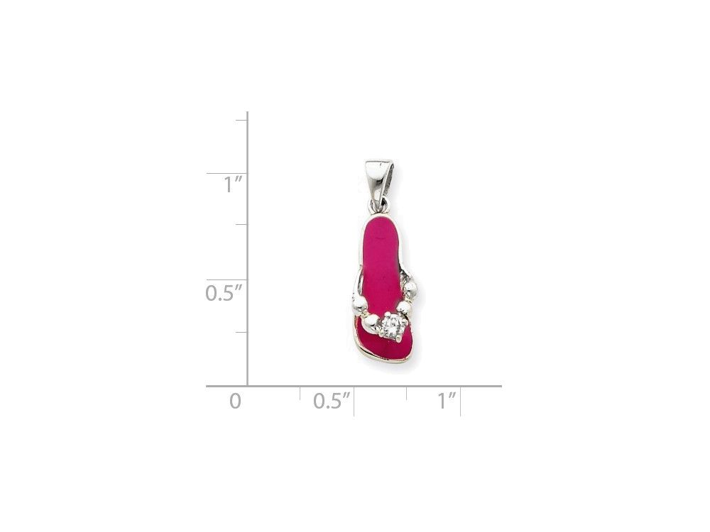 925 Sterling Silver Cubic Zirconia and Pink Enameled Flip Flop Charm and Pendant