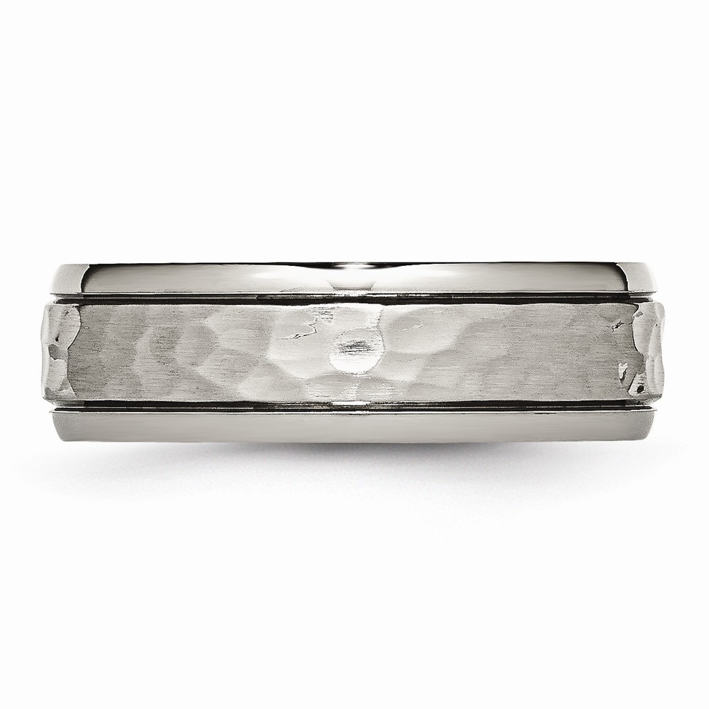Box Titanium 7mm Grooved Edge Hammered And Polished Band