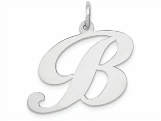 Sterling Silver Rhodium-plated Large Fancy Script Initial B Charm New Pendant