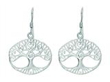 Finejewelers Silver with Rhodium Finish Shiny Oval Tree Of Life Stencil Design Drop Earrings style: 460498