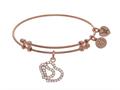 Angelica Collection Brass With Pink Double Heart Charm With White CZ On Pink Bangle pgel1767